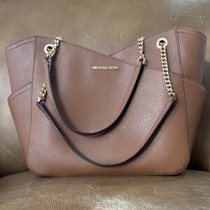 Michael Kors Tan Leather Tote with Gold Chain